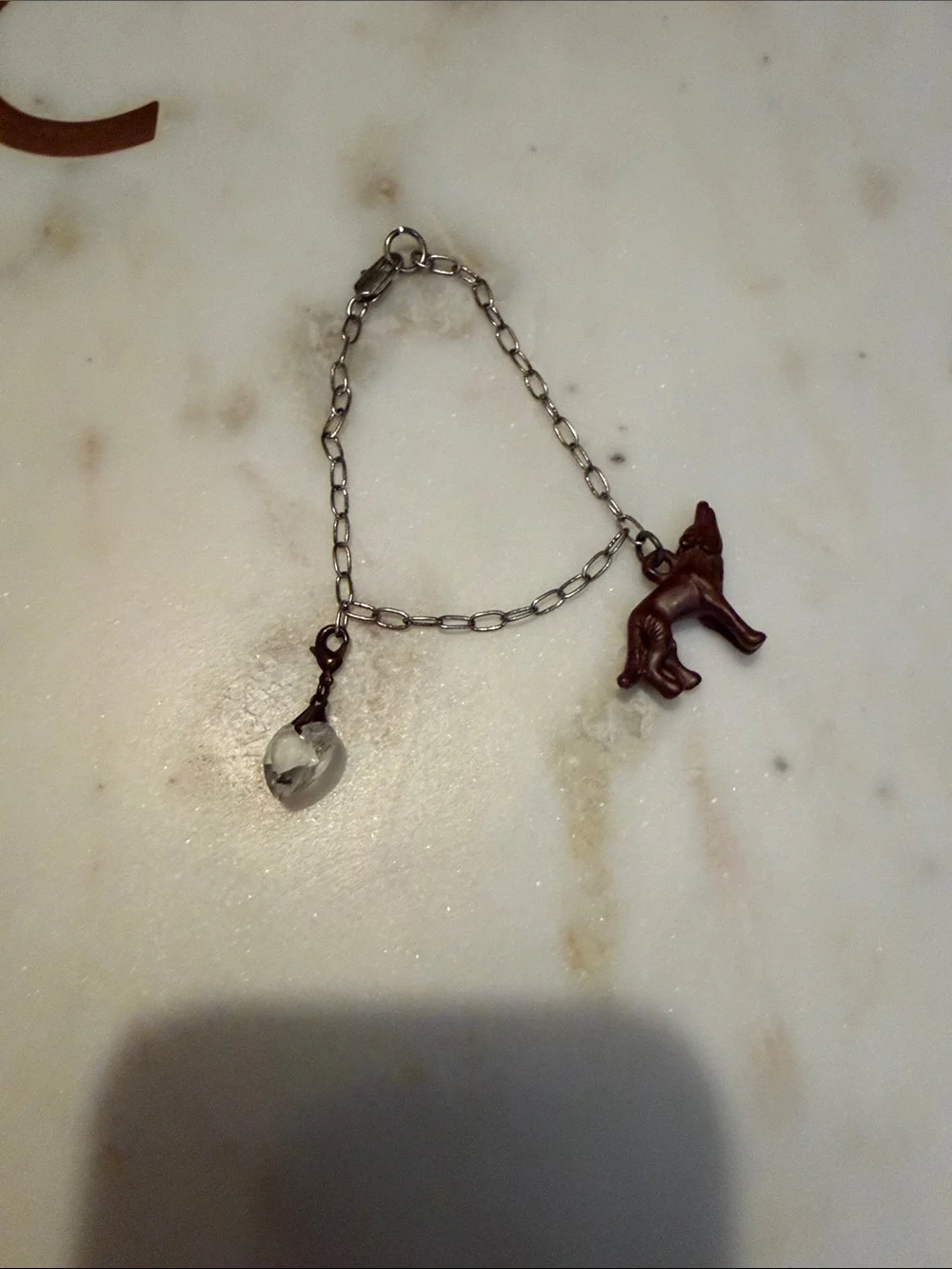 Twilight Sage Eclipse Bracelet with Brown Wolf Charm and Clear Crystal Heart